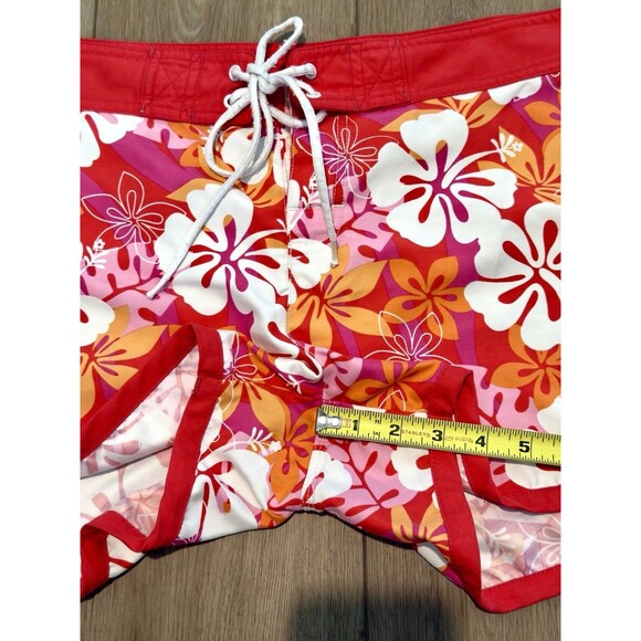 VINTAGE Womens TOMMY HILFIGER Swim Shorts Sz L Red Floral Retro Y2K - Picture 6 of 7